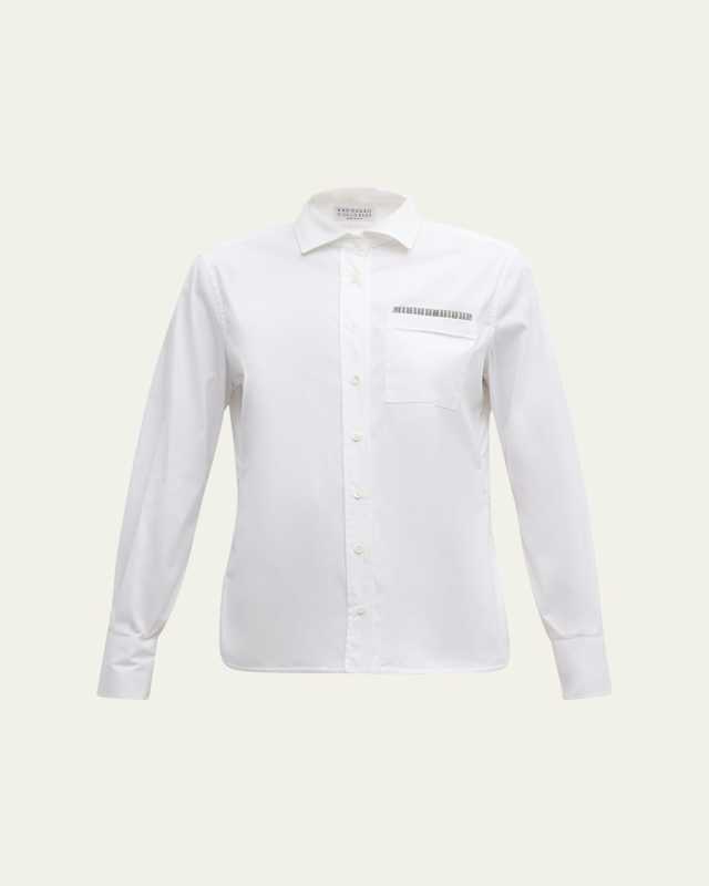 Monili Trim Poplin Button Down Top